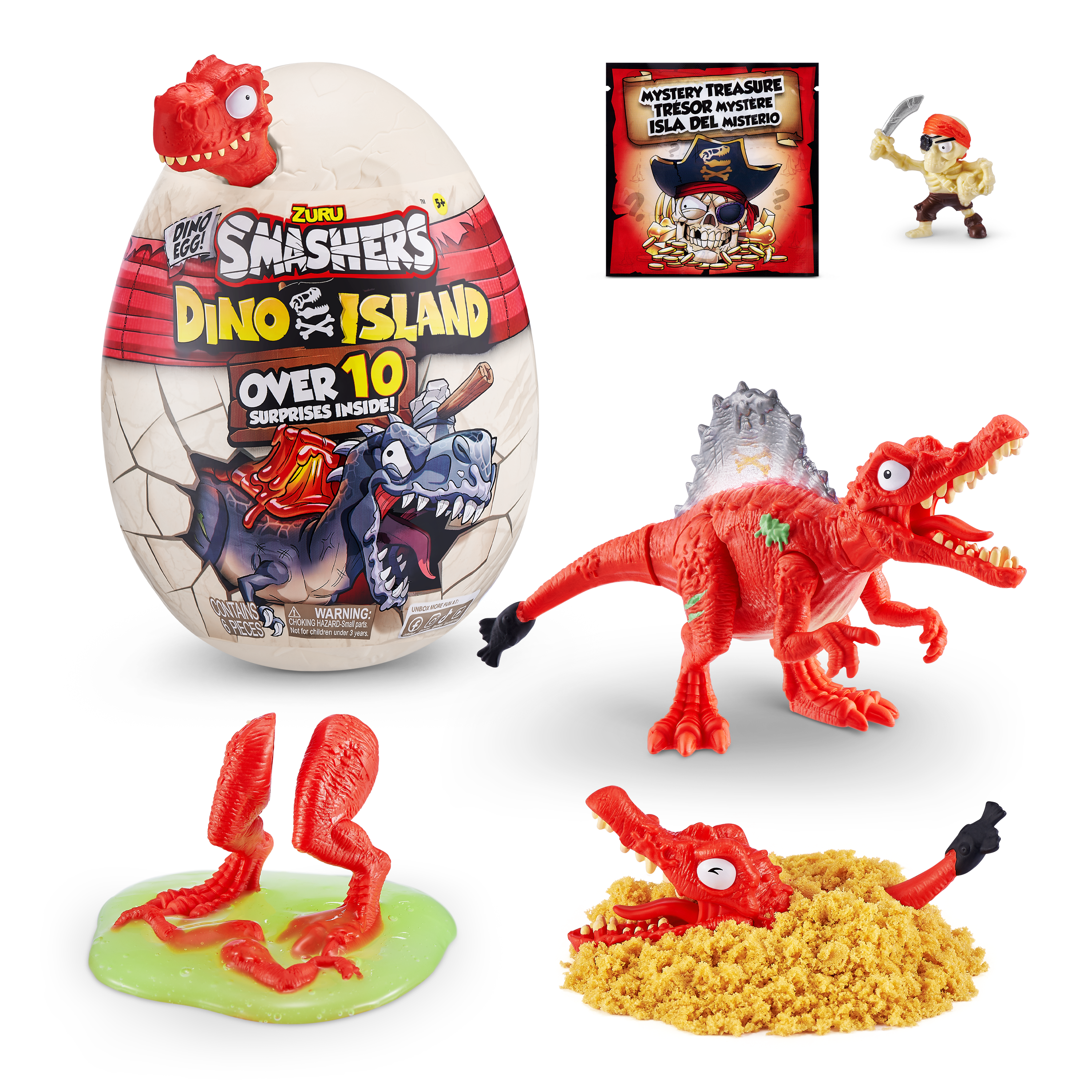 Игровой набор  Smashers Dino Island сюрприз в яйце малое яйцо, 10 сюрпризов Динозавр красный— магазин-салютов.рус